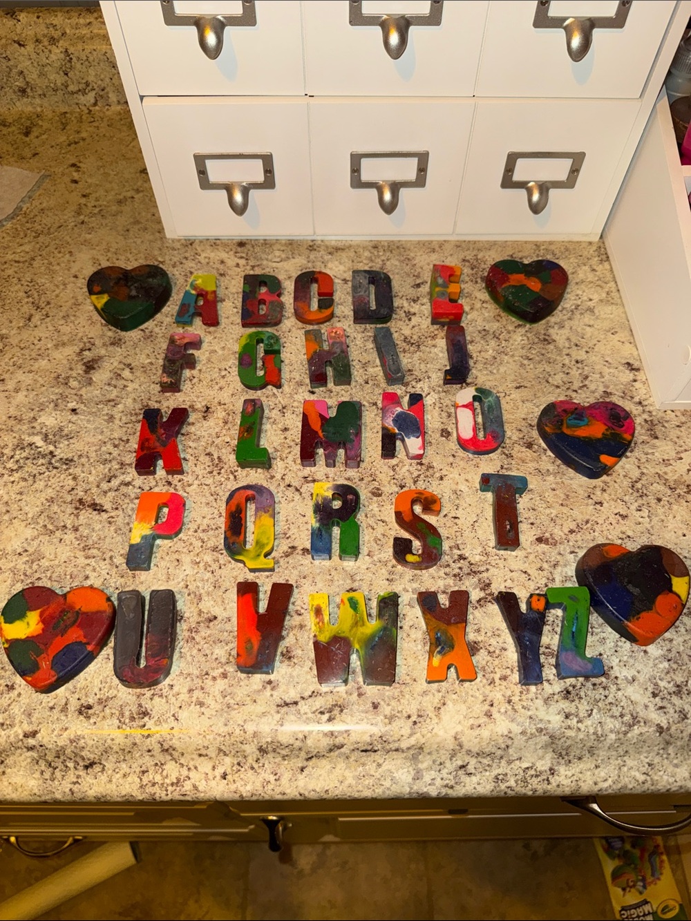 Rainbow Alphabet Crayon Set + 5 Hearts, Homemade Toddler Art Supply